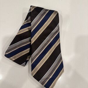 Canali Tie Brown Blue Stripes 100% Silk